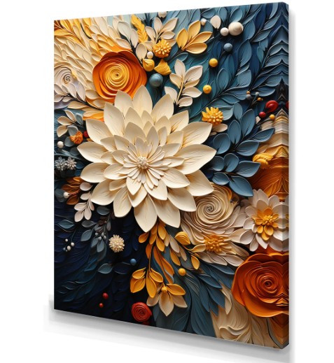 Orange Teal Botanical Whirlwind IV Watercolor Painting Print