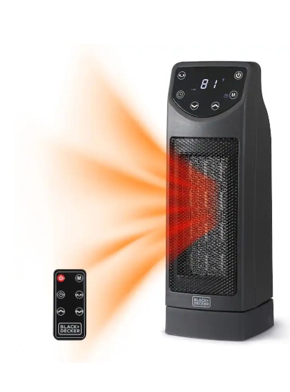 Black+Decker – Oscillating Ceramic Desktop Heater with Remote, 1500W Space Heater and Fan Combo – Black