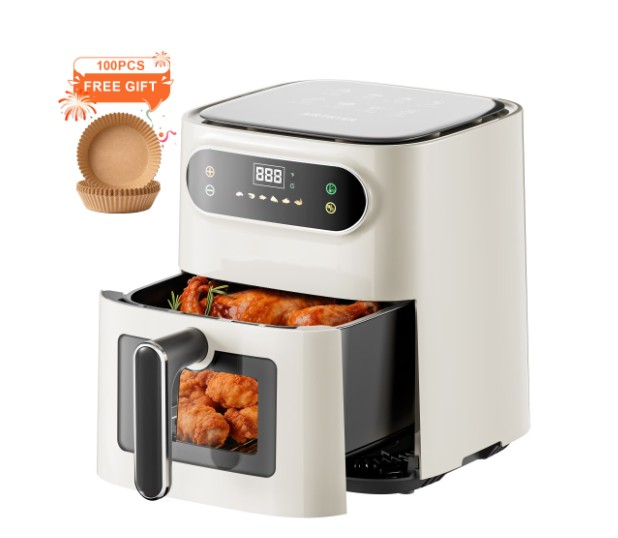 Hicloud 7.5QT Air Fryer, 1600W Multifunction Airfryer with Visible Window, Adjustable Time＆Temperature, Nonstick, 85% Less Oil, 100Pcs Liner