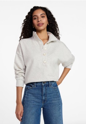 Time and Tru Women’s Quarter Button Fleece Top with Long Sleeves, Size XS-4X