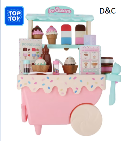 Kid Connection 42-Piece Ice Cream Cart Pretend Play Set with Cones, Popsicles, Toppings, Menu, Tablet & Dress-Up Accessories