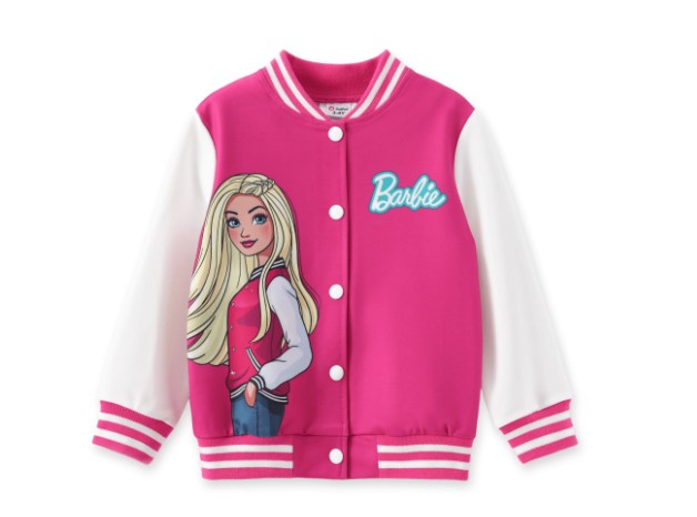 Barbie Girls Bomber Jacket Graphic and Letter Print Colorblock Lightweight Sweatshirt Varsity Jacket Gift Sizes 3-10