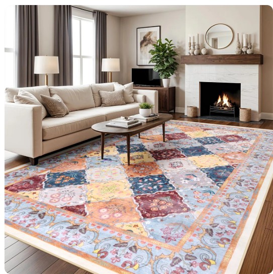 Large Ultra-Thin Colorful Moroccan Area Rug Washable Rugs For Home Decor