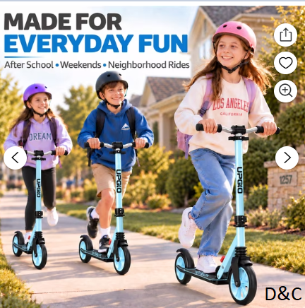 UPGO Kick Scooter for Kids & Teens Ages 6+, 8-Inch Wheels, Foldable