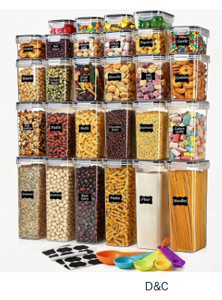 stusgo 28 Pack Airtight Food Storage Containers with Lids, BPA Free Clear Pantry Storage Container for Kitchen Food Pantry Organizers and Storage, Plastic Pantry Organiser for Cereal,Flour and Sugar
