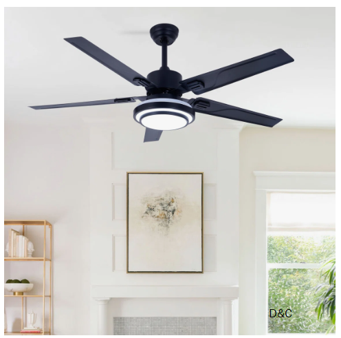 52 Inch 5 Blades Modern Ceiling Fan For Indoor With Lights And Remote Control