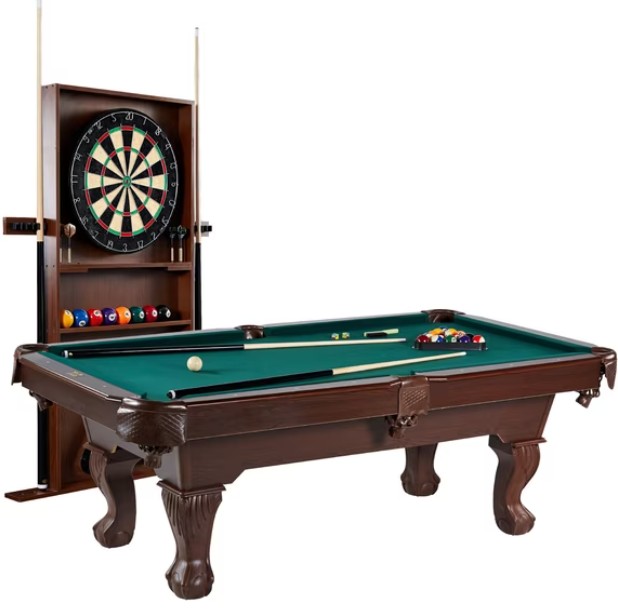 Barrington Billiards 7.5 ft Pool Table Set with Cue Rack & Dartboard, Green