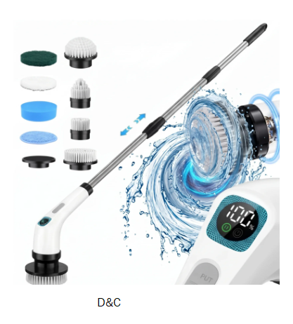 LifEasy 7-in-1 Electric Spin Scrubber, Cordless Power Cleaning Brush with 10-Level Digital Display & Telescopic Extension Pole for Tub Tile Floor