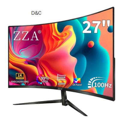 ZZA 27 inch 100Hz Curved Monitor with 1K 1920×1080 Computer Screen 27 inch FHD with HDMI,VGA and Wall Mountable|1080P Frameless Eye Care PC Office Display for Working and Gaming
