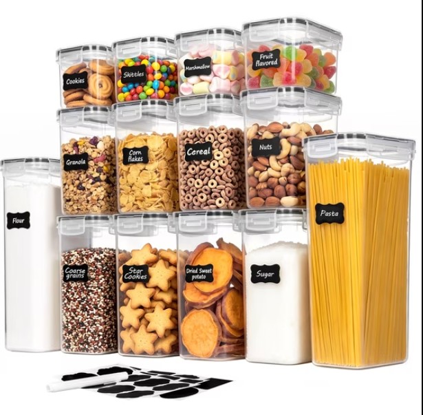 Sindcom Airtight Food Storage Containers Set, 14pcs Plastic Kitchen and Pantry Organization Canisters, Black