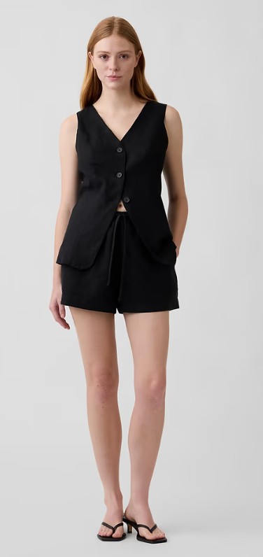 4″ High Rise Pull-On Linen-Blend Shorts