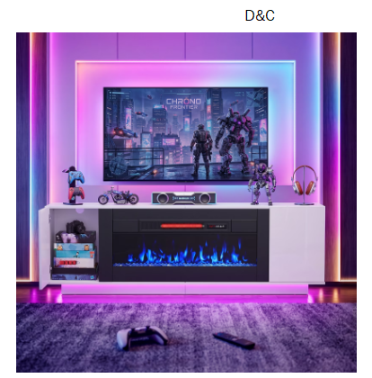 Pinmoco 70″ Fireplace TV Stand for TVs Up to 80″, LED Entertainment Center TV Console Table with 36″ Electric Fireplace, White