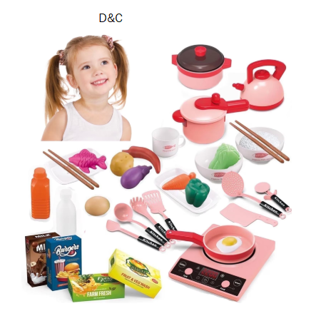 UUGEE Kids Pretend Play Kitchen Accessories Set Toys, Toddler Play Food Cooking Playset, Brithdays Gift for Girls Boys
