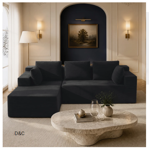 Modern Modular L-Shaped Sectional Sofa With Chaise, Deep Seat Corduroy Compression Foam Sofa, No Assembly Required