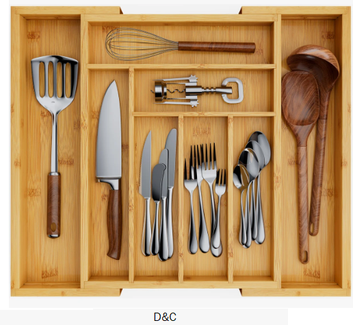 Luzius Bamboo Adjustable Expandable 8 Slot Flatware Drawer Organizer Silverware Organizer for Kitchen Utensils