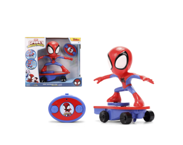 Marvel Spidey and His Amazing Friends RC Spider-Man Stunt Skateboard 9-Inch Remote Control Toy with Spinning Action by Jada Toys