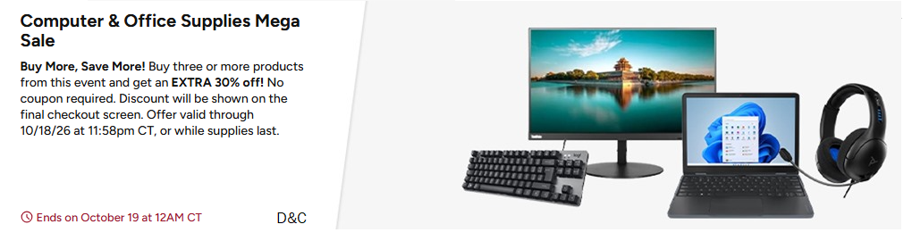 Computer & Office Supplies Mega Sale Buy any 3 and get extra 30% off