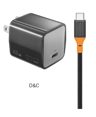 Insignia™ – 45W Compact Wall Charging Kit with 240W Cable for USB-C Smartphones, Tablets and More – Dark Gray