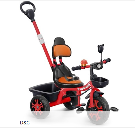 Kids Tricycle w/ Push Bar Storage Basket- Choose Color