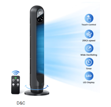 Tower Fan For Home with Remote, 31″ Bladeless Floor Fans for Home, 4 Modes & 4 Speeds, 12H Timer, LED Display, Wide Oscillating Wide Cooling for Bedroom, Office