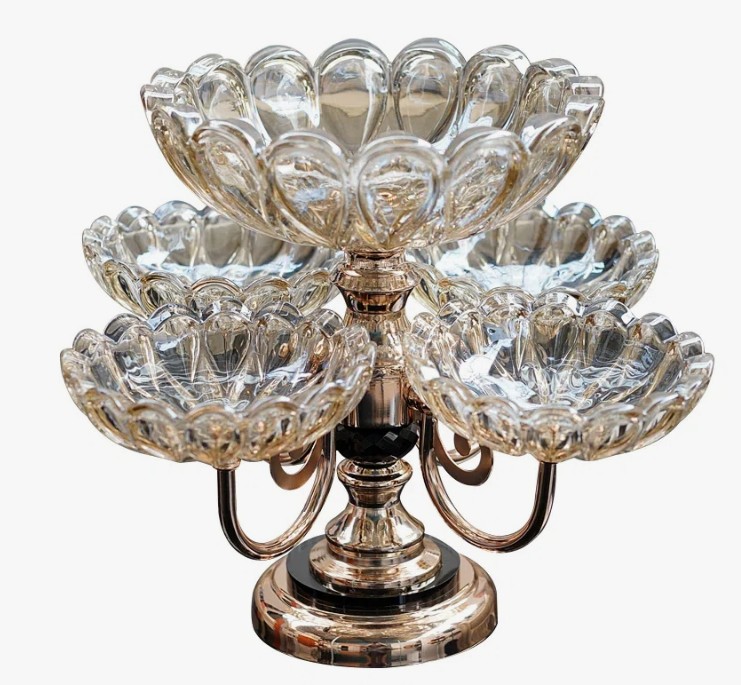 Rotatable Glass Fruit Basket Bowl Multilayer Decor Bowl Vegetable Storage Basket for Kitchen Counter, Detachable Organizer for Bread Snack Produce