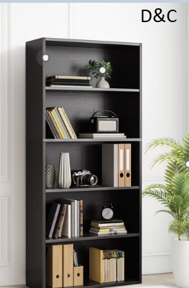 CONCETTA 5 Shelf Bookcase, 53 Inch Tall Floor Standing Open Bookshelf for Home Office and Living Room, Black