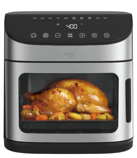 bella PRO – 12.6-qt. Air Fryer Oven: Air Fry, Roast, Broil, Bake, Dehydrate, Toast, Rotisserie + Keep Warm, Reheat & Pizza Functions – Stainless Steel