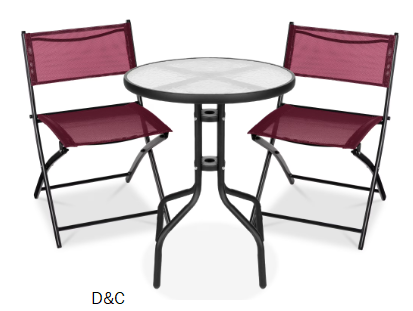 Best Choice Products 3-Piece Patio Bistro Dining Furniture Set w/ Glass Tabletop, Folding Chairs – Burgundy