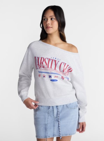 No Boundaries Off the Shoulder Sweatshirt with Long Sleeves, Midweight, Women’s XXS-4X