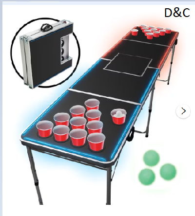 MinnARK Sports LED Portable Folding Pong Table, 8-Ft Party Game Set for Outdoors & Tailgating