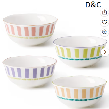 Carote 4-Piece Ceramic Cereal Bowls Set, Soup Bowls for Cereal, Salad, Oatmeal and Dessert, Kitchen Serving Bowls