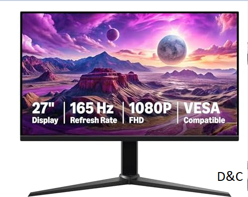 Amazon Basics 27″ Gaming Monitor, FHD 1080P, 165Hz, VESA Compatible, Adaptive sync, 1ms Response, Black