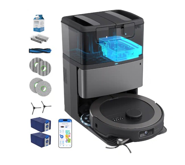 bObsweep – Maxim All-in-One Robot Vacuum & Mop, 22000 Pa Suction, Odor-Filter AutoWash/Dry/Empty Dock, w EdgeReach – Titanium Black