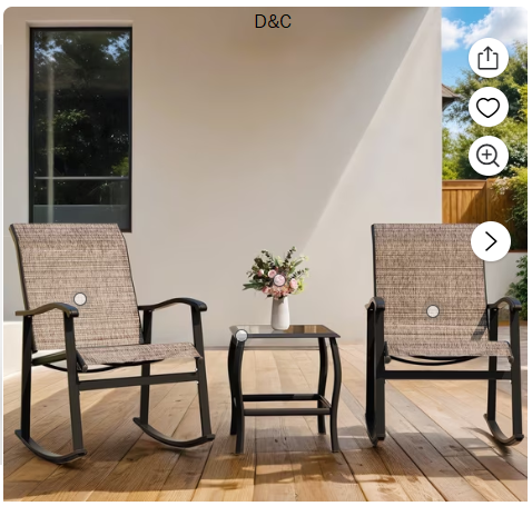Walsunny 3 Pieces Rocking Bistro Patio Furniture Rocker Set with 2 Outdoor Rocking Chairs and 1 Glass Coffee Table for Porch Deck Lawn,Brown