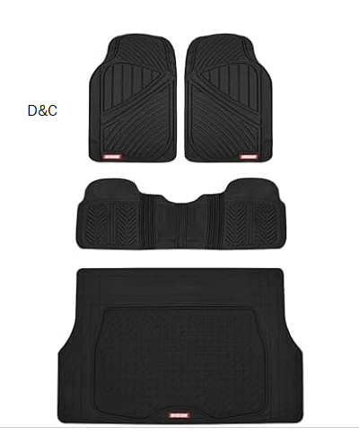 Motor Trend FlexTough Performance All Weather Rubber Car Mats with Cargo Liner – Full Set Front & Rear Floor Mats for Cars Truck SUV, Automotive Floor Mats (Black)