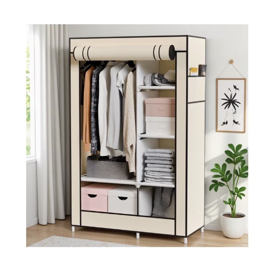 BAOKALER Wardrobe Closet Storage, Hanging Closet organizer, Clothes Rack with Cover, Tool-Free Assembly Clothes Storage for Home Bedroom Living Room, Beige