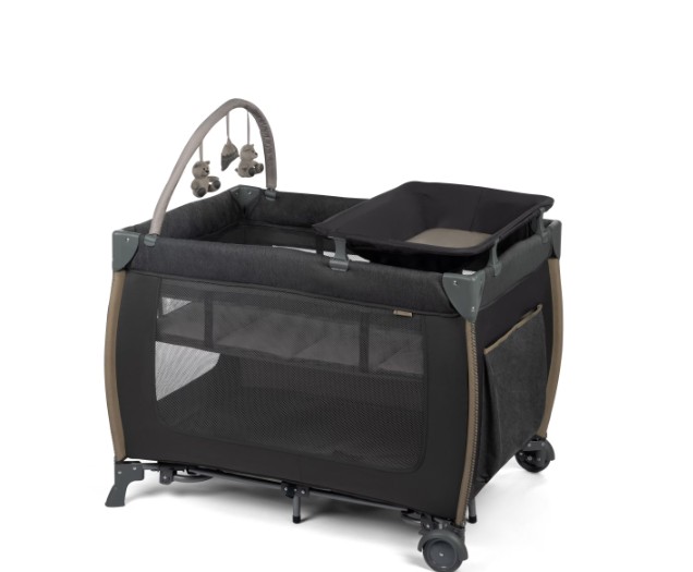 Monbebe Play Yard – Full-Size Rocking Bassinet, Removable Changer & Toy Bar – Castle Point
