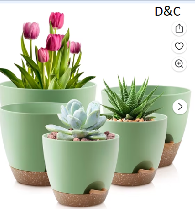 FOUKUS Set of 5 Self-Watering Plant Pots with Drainage