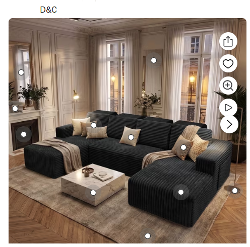 Garaneeds 113″ Oversized U Shaped Sectional Sofa for Living Room, Modular Boneless Cloud Couch with Chaise, Corduroy Deep Seat Sofa, High Back Support, No Assembly Required, Gray