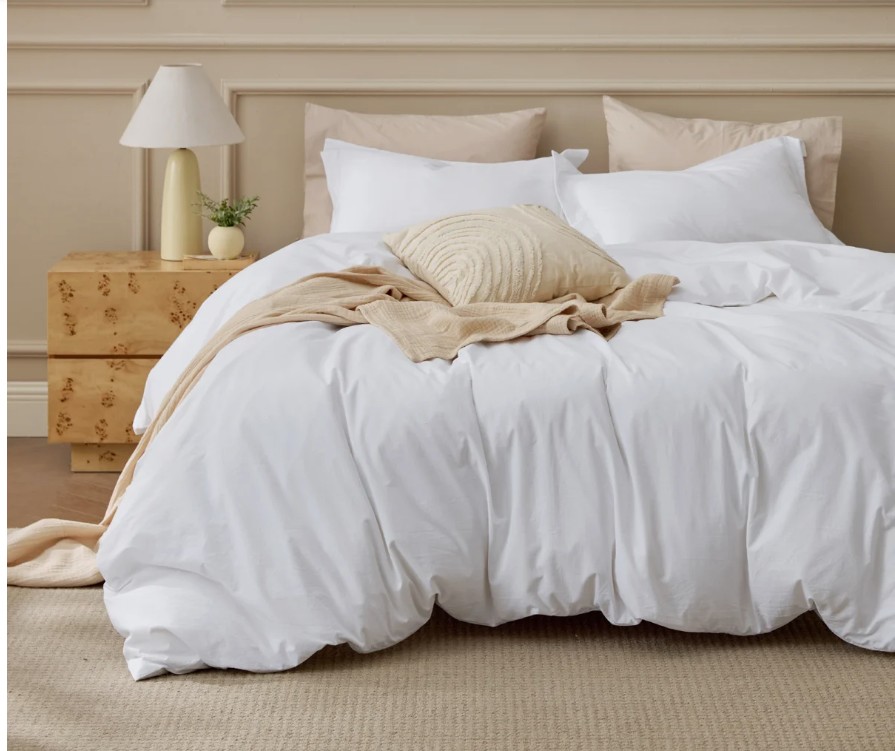 Bedsure 100% Washed Cotton Duvet Cover Queen Set – Minimalist Cotton Beding Set For All Season（set of 3）