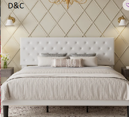 Queen Size Modern Faux Leather Upholstered Platform Bed Frame,with Button Tufted Headboard,No Box Spring Needed