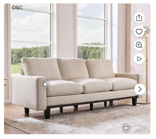 VanAcc 74.8″ 3 Seater Sofa with 22″ Deep Seat, Beige Couch for Living Room, Full Metal Support, for Bedroom & Apartment, Beige Linen