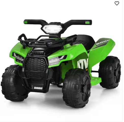 Costway – 7.3 in. 12-Volt Kids ATV Quad Electric Ride On Car Toy Toddler with LED Light and MP3 Green