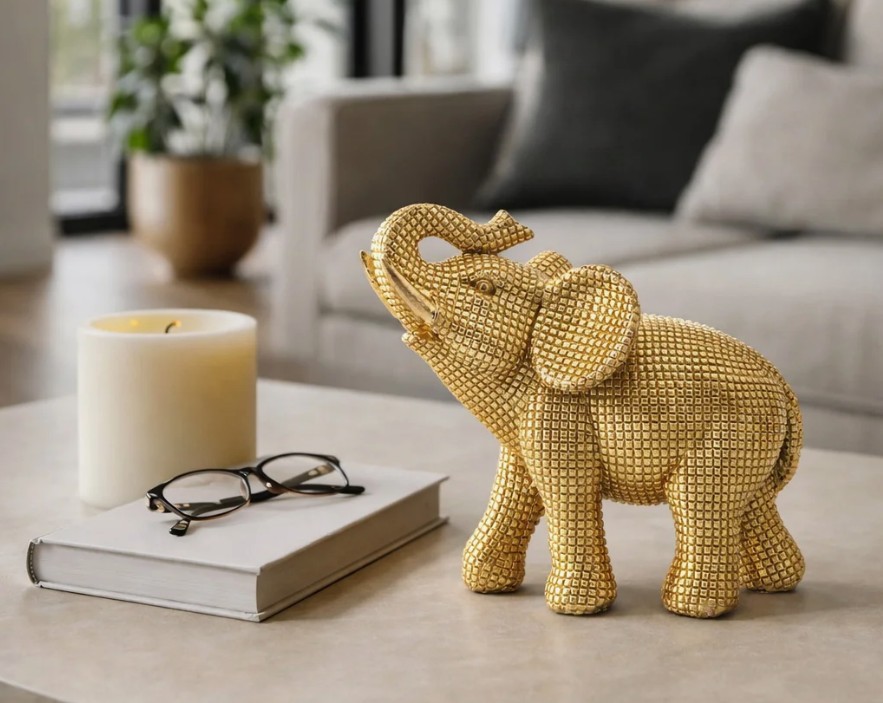 Modern Resin Elephant Figurine Statue for Home Decor – Decorative Table Accent Sculpture for Office, Shelf, and Living Room Decoration – 7″
