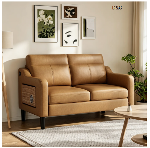 Lambertville Modern Loveseat Sofa with Built-in Side Table, Charging Station, Cup Holder & Storage Pocket