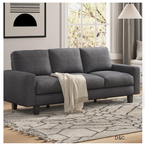 75″ Modern Linen 3 Seater Sofa with Deep Seat, Dark Gray
