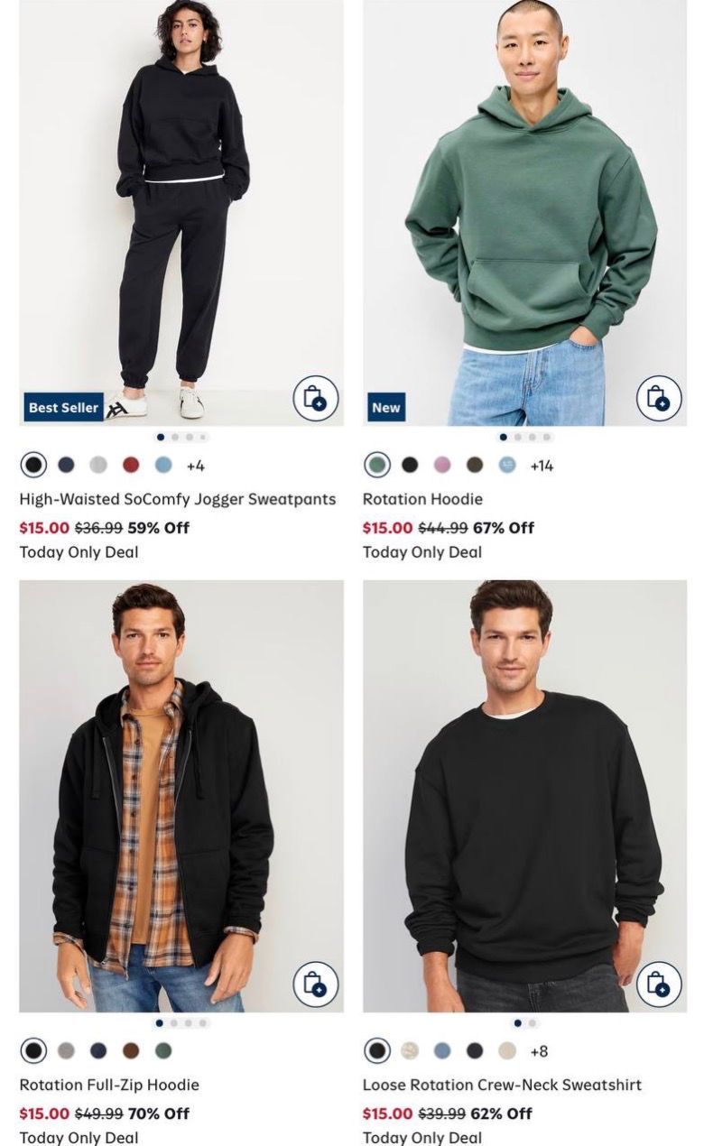 Old Navy Sweatpants and Sweatshirts $12 & $15 Today Only!