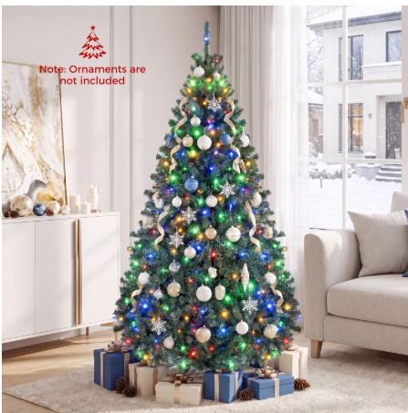 Costway 6Ft Pre-Lit Artificial Christmas Tree Hinged 350 LED Lights