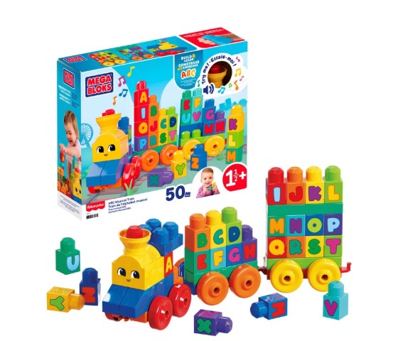 MEGA BLOKS Toy Blocks ABC Musical Train with Sounds and Music (50 Pieces) for Toddler