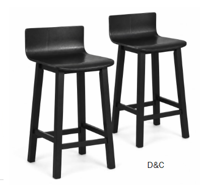 Costway 24.5″ Wood Bar Stools Set of 2 with Solid Back & Seat Mid Century Bar Chairs Black